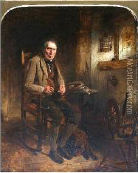 Elderly Man Seated In An Interior Oil Painting - John Faed