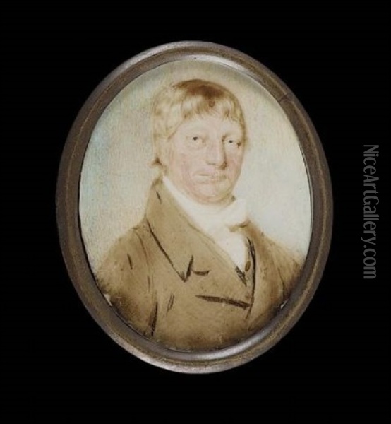 Major Joseph Greene  Wearing Pale Brown Coat And White Tied Cravat Oil Painting - John Comerford