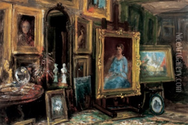 Interior With Paintings Oil Painting - Georges Marie-Joseph Delfosse