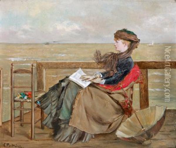 Dame Auf Einem Steg Mit Meeresblick Oil Painting - Victor Fontaine