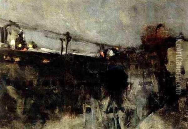 Nocturne - Seine By Night (landscape Near Rail) Oil Painting - James Wilson Morrice