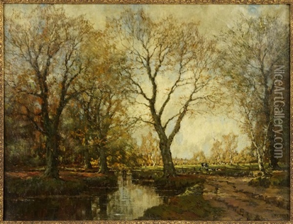 Riverscape With Cows Oil Painting - Arnold Marc Gorter