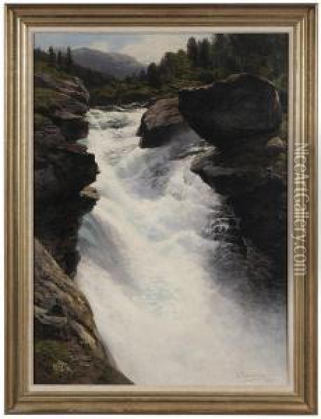 Norwegischer Wasserfall Oil Painting - Themistocles Von Eckenbrecher