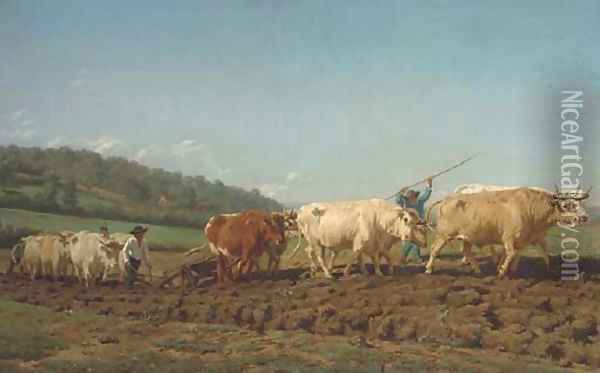 The plough team Oil Painting - French School