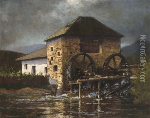 Mill Oil Painting - Jeno Szepesi-Kuszka