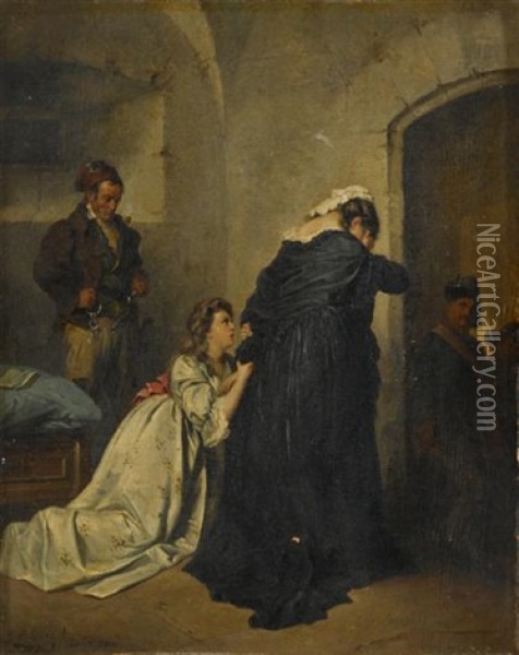 Marie Antoinette In Temple (+ Marie Antoinette Going To Her Execution; 2 Works) Oil Painting - Ernst Meisel