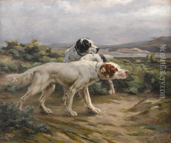 Leda And Another Setter In The Field Oil Painting - Percival Leonard Rosseau
