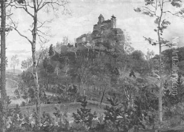 Blick Auf Burg Berwartstein In Der Sudpfalz Oil Painting - August Croissant