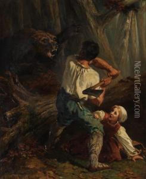 Bear Attack Oil Painting - Charles Verlat