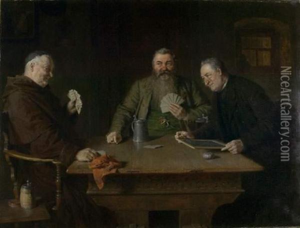 Monch, Jager Und Pfarrer Beim Kartenspiel. Oil Painting - Eduard Von Grutzner