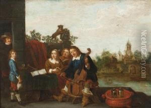 Musizierendefamilie Oil Painting - Abraham Teniers