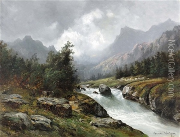 Landschaft Mit Wildem Gebirgsbach Oil Painting - Theodore Levigne