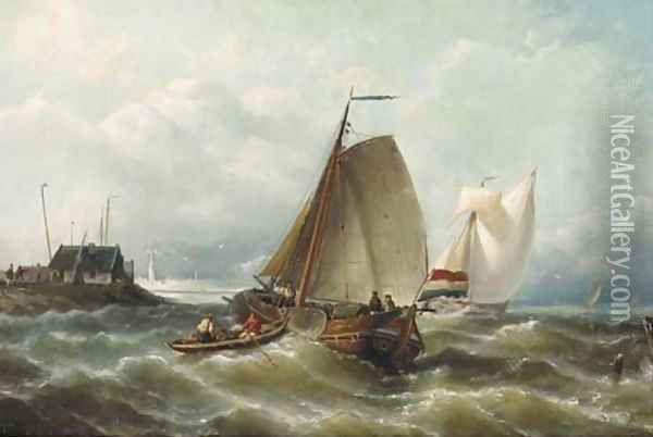 Shipping on choppy waters by a coast Oil Painting - Nicolaas Riegen