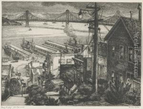 Bay Bridge, San Francisco Oil Painting - Cornelis J. Botke