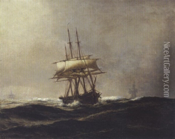 Sejlskibe Pa Havet Oil Painting - Holger Henrik Herholdt Drachmann