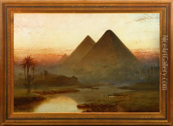 The Pyramides Of Giza. Signed. Dated 1873 Oil Painting - Andrew MacCallum
