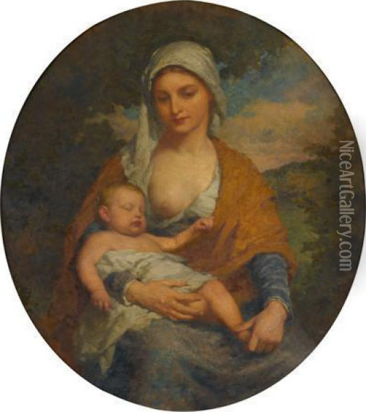 Mother And Child Oil Painting - Bernard Uhle