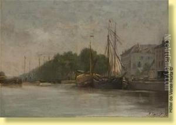 Peniches Sur Le Canal Oil Painting - Jean-Francois Taelemans