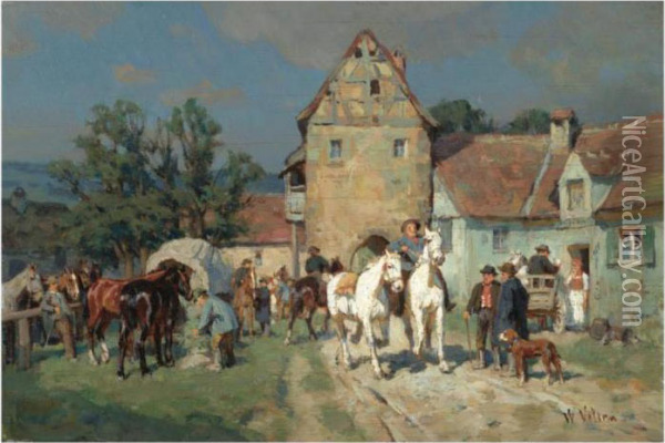 Village Scene Oil Painting - Wilhelm Velten