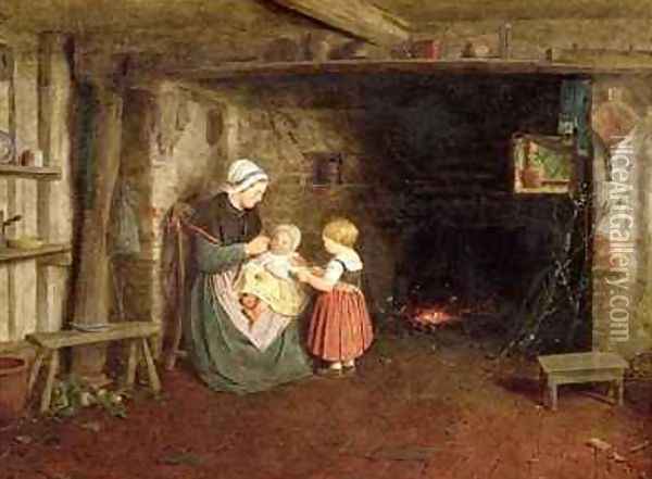 Expectation Interior of a Cottage with a Mother and Children Oil Painting - Frederick Daniel Hardy