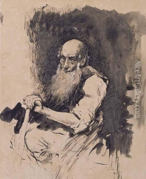 Old Man Oil Painting - Mariano Jose Maria Bernardo Fortuny y Carbo