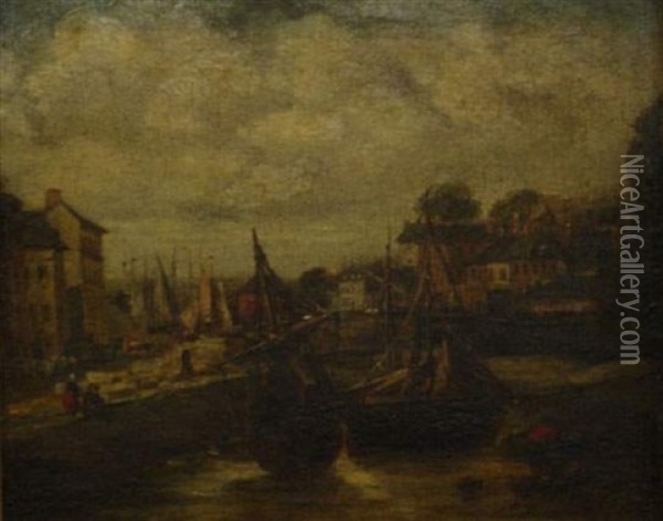Vue De Port Oil Painting - Camille Joseph Etienne Roqueplan
