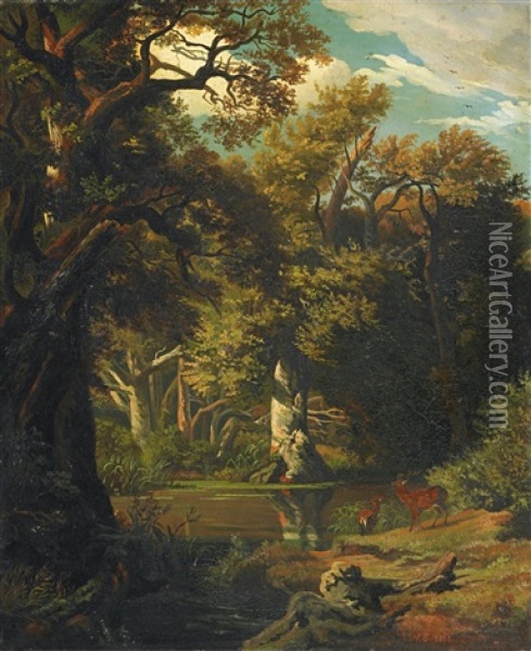 Waldlandschaft Mit Fluss Oil Painting - Johann Wilhelm Schirmer