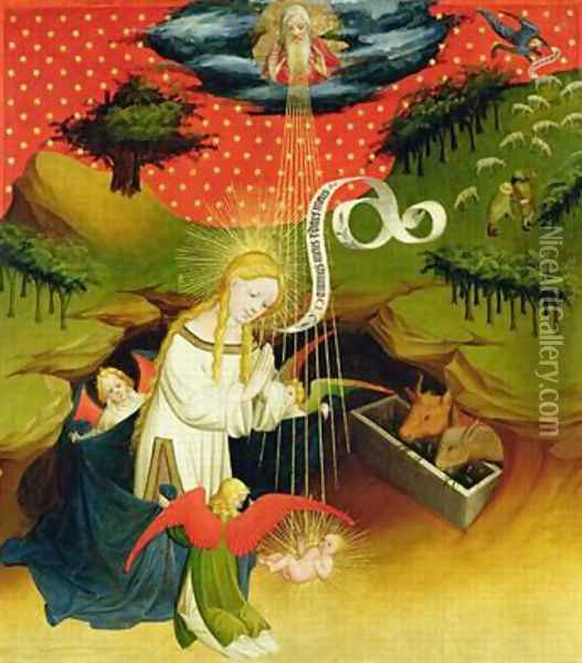 The Nativity panel from the St Thomas Altar from St Johns Church Hamburg begun in 1424 Oil Painting - Francke Master
