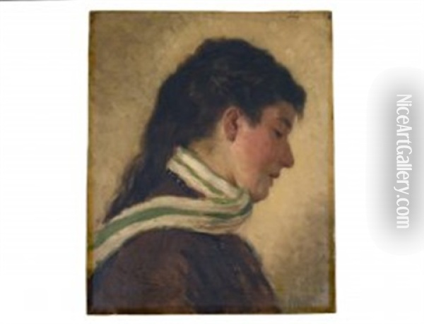 Portrait Of A Lady In Profile With Scarf Oil Painting - Hugo Wilhelm Kauffmann