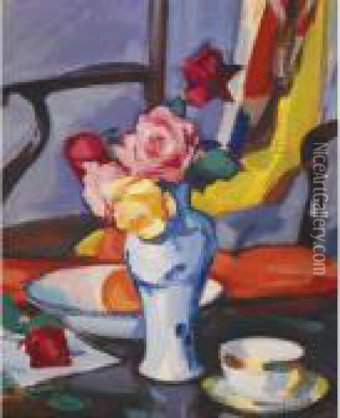 Still Life Of Roses Oil Painting - Samuel John Peploe