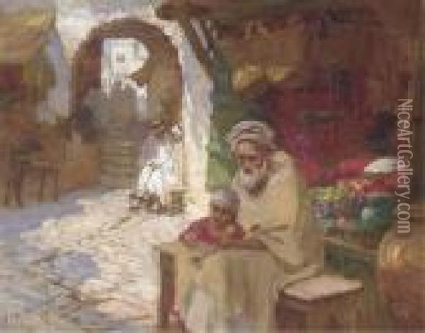 A Corner Of The Bazaar Oil Painting - Frederick Arthur Bridgman