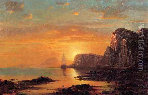Seascape: Cliffs at Sunset Oil Painting - William Bradford