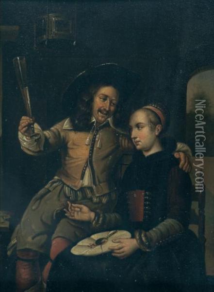 A Lady And A Cavalier. Oil Painting - Gerard Terborch