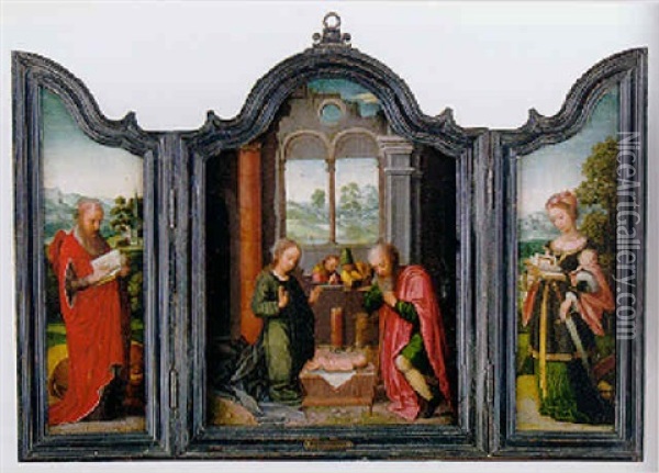 The Nativity With Saint Jerome And Catherine Of Alexandria Oil Painting - Adriaen Isenbrant