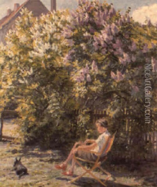 Reading In The Garden Oil Painting - Robert Panitzsch