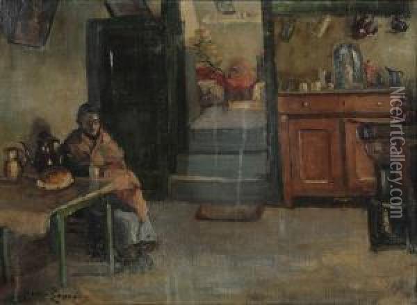 Dame In Interieur Oil Painting - Joseph Van Genegen