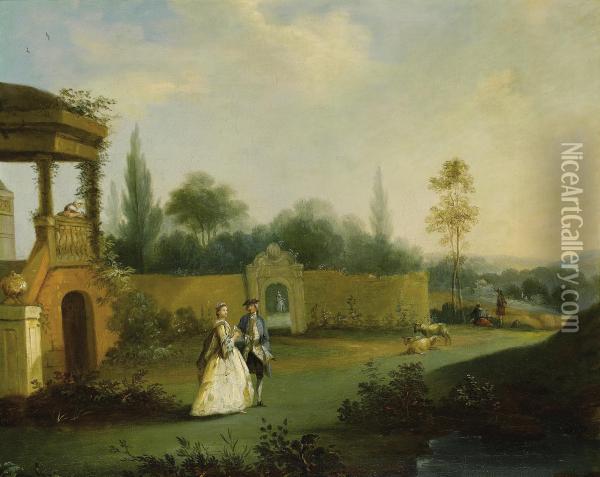 Dans Le Jardin Oil Painting - Hubert-Francois Gravelot