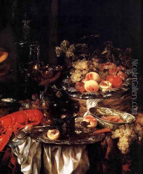 Banquet Still Life with a Mouse (detail) 1667 Oil Painting - Abraham Hendrickz Van Beyeren