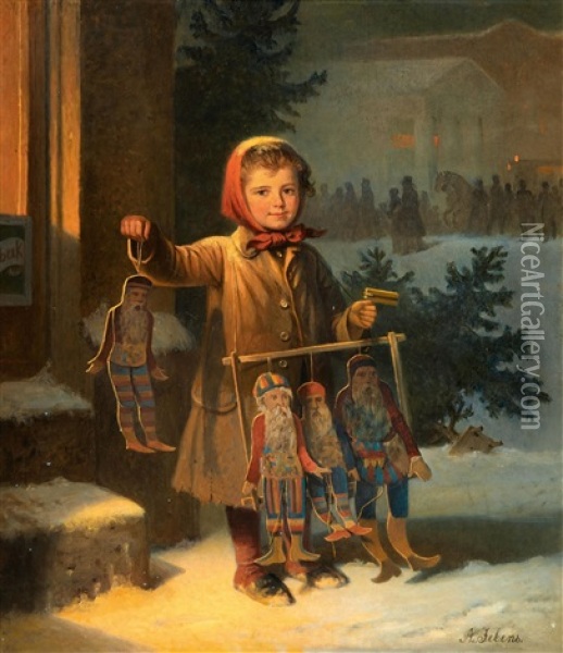 Auf Dem Weihnachtsmarkt Vor Der Alten Wache In Berlin Oil Painting - Adolf Jebens