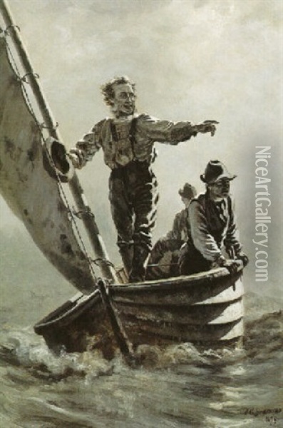 Sighting The Trawl Buoy, Grand Manan Oil Painting - John George Brown