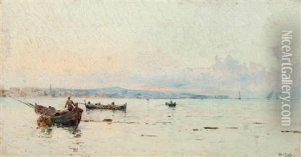 Barca Con Pescatori Nel Golfo Di Palermo Oil Painting - Michele Catti
