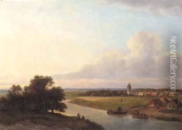 A village along a river Oil Painting - Lodewijk Johannes Kleijn