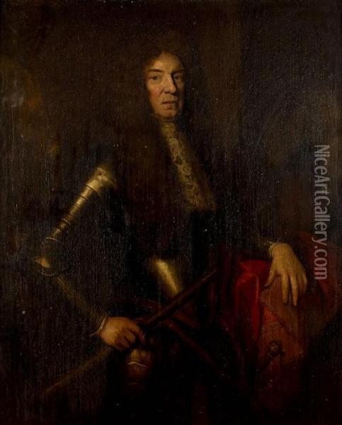 Three-quarter Length Portrait Of The Duke Of Schomberg Oil Painting - Sir Godfrey Kneller