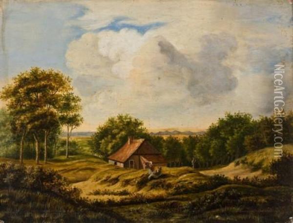 Landschaft Mit Kotten Und Figurenstaffage Oil Painting - Corstiaan Hendrikus De Swart