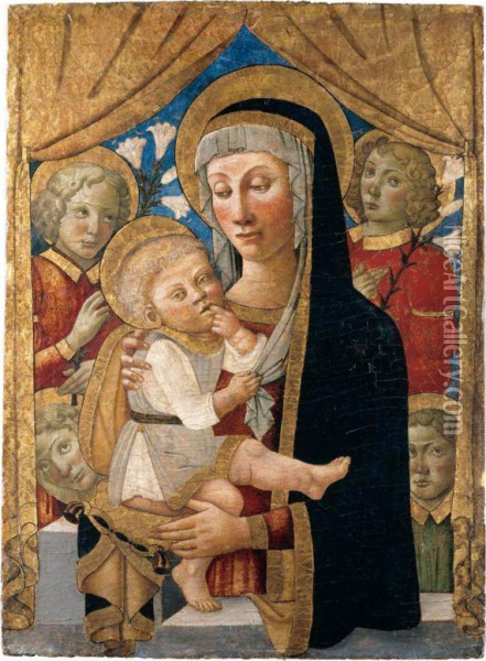 The Virgin And Child With Attendant Angels Oil Painting - Master Of San Miniato