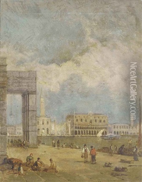 A View Across To The Doges Palace, Campanile, And St. Mark's Square Oil Painting - Edmund John Niemann