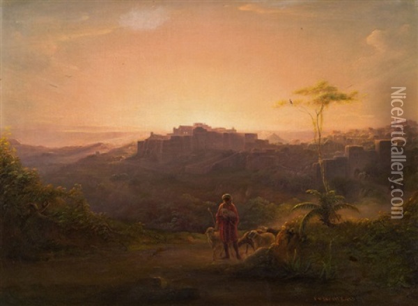 Blick Auf Betlehem Oil Painting - Johann Martin Bernatz