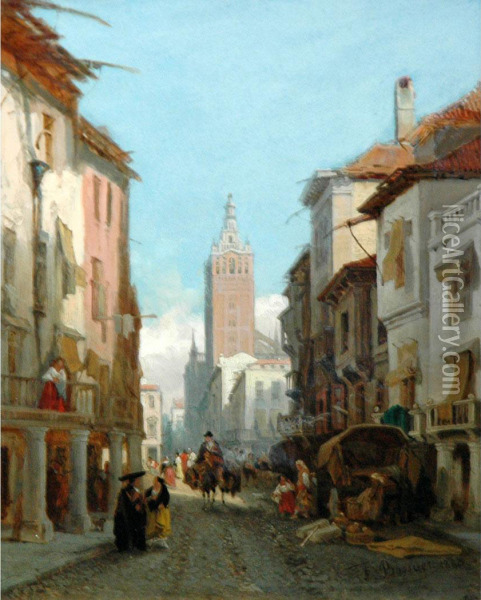 A Street Scene In Seville Oil Painting - Francois Antoine Bossuet