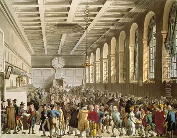 Customs House, The Long Room, from Ackermanns Microcosm of London Oil Painting - T. Rowlandson & A.C. Pugin