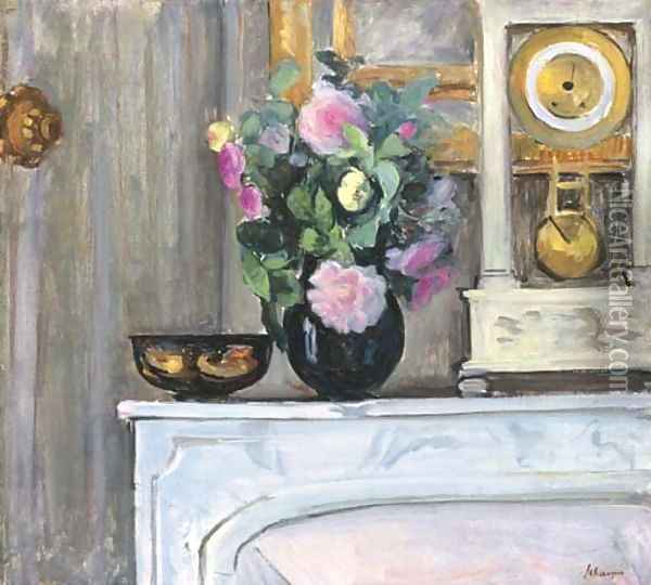 Bouquet de fleurs sur la cheminee Oil Painting - Henri Lebasque